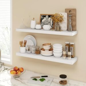 36 Inch Floating Shelves, 9.3" Deep Floating Shelf Wall Mounted, 36" Wall Shelves, Rustic Deep Bookshelf, Large Display Shelves & Storage Shelves for Bedroom, Living Room, White, Set of 2 - Image 3