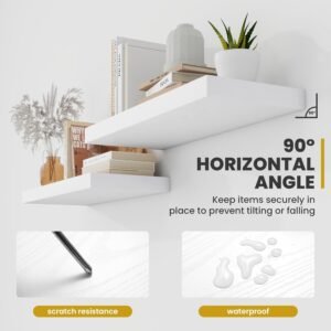 36 Inch Floating Shelves, 9.3" Deep Floating Shelf Wall Mounted, 36" Wall Shelves, Rustic Deep Bookshelf, Large Display Shelves & Storage Shelves for Bedroom, Living Room, White, Set of 2 - Image 6