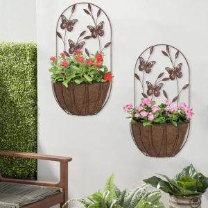 BAYN 2PK Wall Hanging Planter Decor Art with Butterfly, Metal Wall Mounted Planters Indoor Outdoor Wall Planter for Succulent Herb Home Garden Yard - Image 3