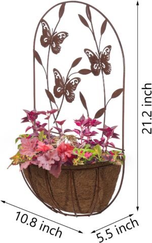 BAYN 2PK Wall Hanging Planter Decor Art with Butterfly, Metal Wall Mounted Planters Indoor Outdoor Wall Planter for Succulent Herb Home Garden Yard - Image 4