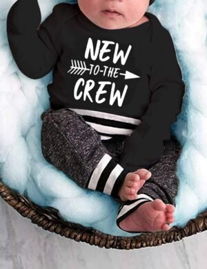 Fommy Newborn Baby Boy Clothes New to The Crew Letter Print Romper+ Pants+Hat 3PCS Outfit - Image 3