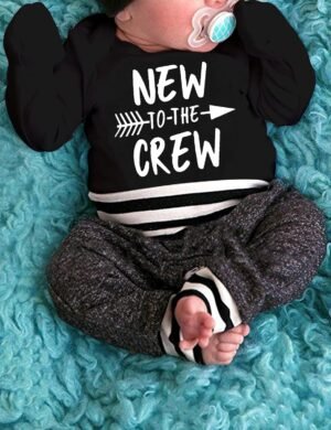 Fommy Newborn Baby Boy Clothes New to The Crew Letter Print Romper+ Pants+Hat 3PCS Outfit - Image 4