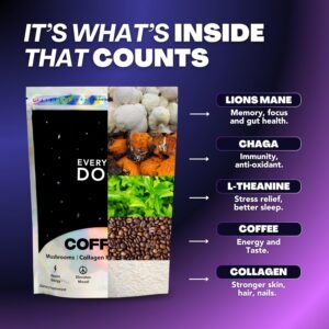 Everyday Dose Premium Adaptogenic Mushroom Coffee with Grass-Fed Collagen, Chaga, Lions Mane & L-Theanine for Better Focus, Energy, Digestion, Skin, and Immunity 30 Servings - Image 4