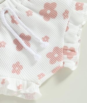 Newborn Infant Baby Girl Summer Clothes Outfits Set Floral Print Romper Tops Drawstring Short Headband Clothes Set - Image 8