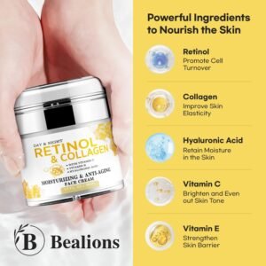 Retinol Cream Anti Aging for Face: Wrinkle Cream for Face Neck with Collagen Hyaluronic Acid - Night Moisturizer for Men Women - Facial Skin Care Gifts for Mom Dad Sister - Image 3