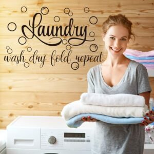 Zonon Laundry Room Decals Decor Laundry Stickers Signs Vinyl Wall Decal Wash Dry Fold Repeat Wall Bubble Quote Sticker for Room Decor(13.8 x 21.7 Inch,Black) - Image 3