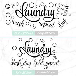 Zonon Laundry Room Decals Decor Laundry Stickers Signs Vinyl Wall Decal Wash Dry Fold Repeat Wall Bubble Quote Sticker for Room Decor(13.8 x 21.7 Inch,Black) - Image 4