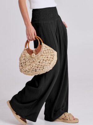 ANRABESS Women Linen Palazzo Pants Summer Boho Wide Leg High Waist Casual Lounge Pant 2025 Beach Travel Vacation Outfits - Image 4