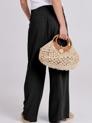 ANRABESS Women Linen Palazzo Pants Summer Boho Wide Leg High Waist Casual Lounge Pant 2025 Beach Travel Vacation Outfits - Image 5