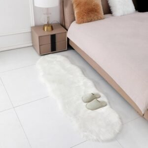 Faux Fur Rug Sheepskin Shag Fluffy Fuzzy White 2x6 ft Runner Rugs for Bedroom Bedside Bed Floor Living Room Plush High-Density Cushion Carpet Super Sofa Cover - Image 3