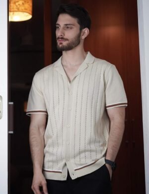 COOFANDY Men's Short Sleeve Knit Shirt Casual Button Down Shirt Vintage Striped Knitted Golf Beach Tops - Image 6