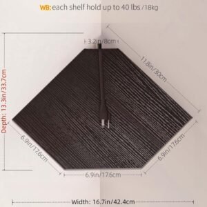 JJL Corner Shelves, 12 Inch Corner Shelf Wall Mounted with Wire Hole, 2 Tier 13.3 Inch Deep Wooden Corner Hanging Shelving for Wall Storage, for Speaker, Cable Box, Black - Image 4