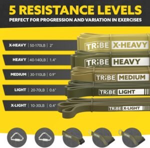 Long Resistance Bands for Working Out Men and Women - Set of 5 Pull-Up Bands, Rubber Handles and Door Anchor - Workout Bands Resistance for Men - Exercise Bands Resistance Bands Set - Image 3