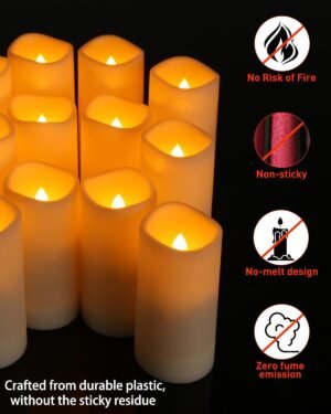 Enido 12 Pc Flameless LED Candles with Remote & Timer, Outdoor Waterproof, Flickering Electric Warm Lights for Cozy Home & Holiday Romantic Decor, Battery Operated (D 2.2” x H 4”/5”/6” - Image 6