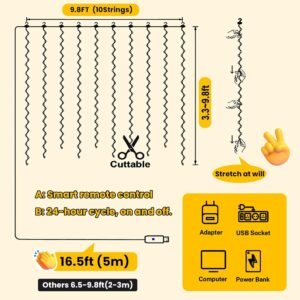 HXWEIYE 300LED Fairy Curtain Lights, 9.8x9.8Ft Warm White USB Plug in 8 Modes Christmas String Hanging Lights with Remote for Bedroom, Indoor, Outdoor, Weddings, Party - Image 6