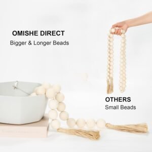 OMISHE Extra Large Wood Bead Garland with 1.6" Diameter Wooden Beads and Tassels, 41" Long Rustic Farmhouse Country Decorative Beads for Home Tiered Tray Decor, Natural Beige - Image 4