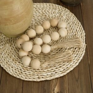 OMISHE Extra Large Wood Bead Garland with 1.6" Diameter Wooden Beads and Tassels, 41" Long Rustic Farmhouse Country Decorative Beads for Home Tiered Tray Decor, Natural Beige - Image 5