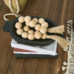 OMISHE Extra Large Wood Bead Garland with 1.6" Diameter Wooden Beads and Tassels, 41" Long Rustic Farmhouse Country Decorative Beads for Home Tiered Tray Decor, Natural Beige - Image 7