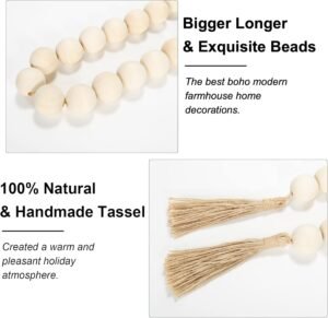 OMISHE Extra Large Wood Bead Garland with 1.6" Diameter Wooden Beads and Tassels, 41" Long Rustic Farmhouse Country Decorative Beads for Home Tiered Tray Decor, Natural Beige - Image 8