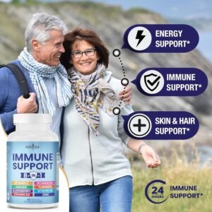 NEW AGE 8 in 1 Immune Support Booster Supplement with Echinacea, Vitamin C and Zinc 50mg, Vitamin D 5000 IU, Turmeric Curcumin & Ginger, B6, Elderberry 120 Count (Pack of 2) - Image 4
