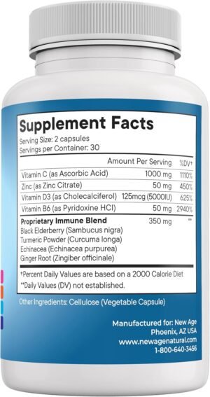 NEW AGE 8 in 1 Immune Support Booster Supplement with Echinacea, Vitamin C and Zinc 50mg, Vitamin D 5000 IU, Turmeric Curcumin & Ginger, B6, Elderberry 120 Count (Pack of 2) - Image 9