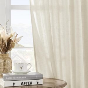 Joydeco Linen Curtains 96 inch Length 2 Panel Set, Light Filtering Curtain for Living Room Bedroom, 52 inch Wide Drapes with Rod Pocket Back Tab (96" Lx52 W, Ivory on Linen) - Image 7