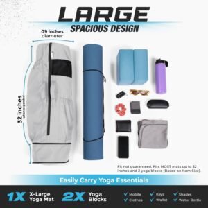 MAGNILAY Yoga Mat Bag - for Women and Men, Yoga Bag with Pockets and Adjustable Strap, Yoga Mat Carrier, Fits Mats Blocks and Yoga Accessories for Workouts, (32”L x 9” Diameter) - Image 3