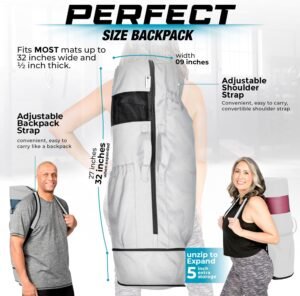 MAGNILAY Yoga Mat Bag - for Women and Men, Yoga Bag with Pockets and Adjustable Strap, Yoga Mat Carrier, Fits Mats Blocks and Yoga Accessories for Workouts, (32”L x 9” Diameter) - Image 6