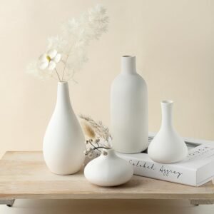 Set of 12 White Ceramic Vase for Pampas Grass Flowers, Japandi Small Vases in Bulk for Wedding Centerpieces, Shelf and Table Decorations, Living Room and Bedroom Decor, DIY Gift - Image 3