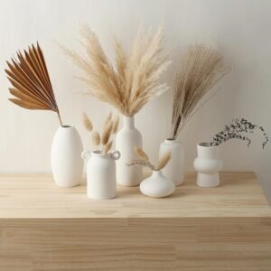 Set of 12 White Ceramic Vase for Pampas Grass Flowers, Japandi Small Vases in Bulk for Wedding Centerpieces, Shelf and Table Decorations, Living Room and Bedroom Decor, DIY Gift - Image 4