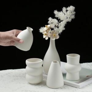 Set of 12 White Ceramic Vase for Pampas Grass Flowers, Japandi Small Vases in Bulk for Wedding Centerpieces, Shelf and Table Decorations, Living Room and Bedroom Decor, DIY Gift - Image 5
