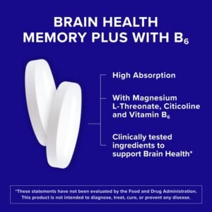 Qunol Brain Health Memory Plus with B6, Magnesium L-Threonate & Citicoline, Clinically Tested Ingredients to Improve Memory, Focus, Attention and Productivity, 60 Count (Pack of 1) - Image 5