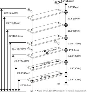 Industrial Ladder Pipe Shelves, Wall Mounted Wood Metal Rustic Bookshelf for Living Room (White, 6 Tier - 10" D x 24" W x 82.5" H) - Image 4