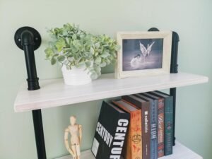 Industrial Ladder Pipe Shelves, Wall Mounted Wood Metal Rustic Bookshelf for Living Room (White, 6 Tier - 10" D x 24" W x 82.5" H) - Image 6