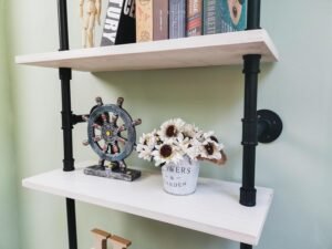 Industrial Ladder Pipe Shelves, Wall Mounted Wood Metal Rustic Bookshelf for Living Room (White, 6 Tier - 10" D x 24" W x 82.5" H) - Image 7
