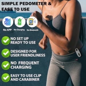 3D Pedometer for Walking with Removable Clip and Carabiner Simple Step Counter for Walking Accurate Clip On Step Tracker for Men Women Kids (White) - Image 2