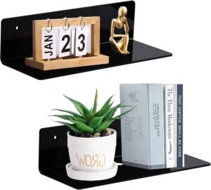 9 Inch Acrylic Floating Shelf No Drill Adhesive Wall Shelf Set of 2 for Funko Pop Storage, Floating Shelves Damage-Free Expand Wall Space for Living Room, Bathroom, Gaming Room, Office - Black - Image 2