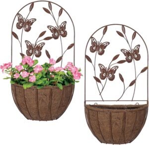 BAYN 2PK Wall Hanging Planter Decor Art with Butterfly, Metal Wall Mounted Planters Indoor Outdoor Wall Planter for Succulent Herb Home Garden Yard - Image 2