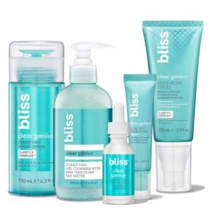 Bliss Acne-Prone Skin Bundle - Clear Genius Toner, Body Spray, Spot Treatment BHA Salicylic Acid and Clarifying Peel & Cleanser - Image 2