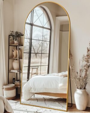 Full Length Mirror with Stand, 76"x34" Arched Full Body Mirror, Large Stand Up Mirrors, Aluminum Frame Floor Standing Mirrors, Freestanding Hanging Leaning Mounted for Bedroom Living Room, Gold - Image 2