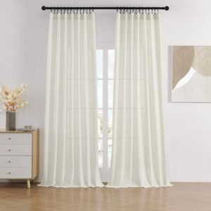Joydeco Linen Curtains 96 inch Length 2 Panel Set, Light Filtering Curtain for Living Room Bedroom, 52 inch Wide Drapes with Rod Pocket Back Tab (96" Lx52 W, Ivory on Linen) - Image 2