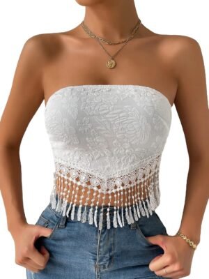 MakeMeChic Women's Boho Crop Tube Top Floral Tie Back Cute Bandana Tops - Image 2
