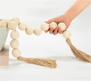 OMISHE Extra Large Wood Bead Garland with 1.6" Diameter Wooden Beads and Tassels, 41" Long Rustic Farmhouse Country Decorative Beads for Home Tiered Tray Decor, Natural Beige - Image 2