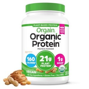 Orgain Organic Vegan Protein Powder, Peanut Butter - 21g Plant Protein, 7g Prebiotic Fiber, Low Net Carb, No Dairy Ingredients, No Added Sugar, For Shakes & Smoothies, 2.03 lb (Packaging May Vary) - Image 2