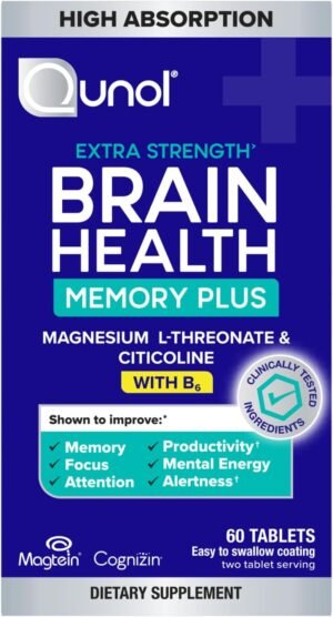 Qunol Brain Health Memory Plus with B6, Magnesium L-Threonate & Citicoline, Clinically Tested Ingredients to Improve Memory, Focus, Attention and Productivity, 60 Count (Pack of 1) - Image 2