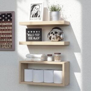 RICHER HOUSE Floating Shelves Set of 3, Modern Bathroom Shelves Wall Mounted Shelves with Invisible Brackets Over Toilet, Rustic Wall Shelves for Bathroom Bedroom, Living Room, Kitchen - Light Brown - Image 2