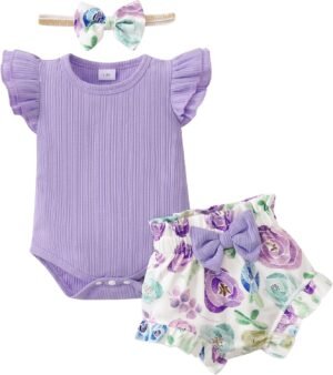 SUNNY PIGGY Baby Girl Clothes Infant Newborn Girls Summer Outfits Baby Clothing Romper Shorts Set 0-3 3-6 6-12 12-18 Months - Image 2