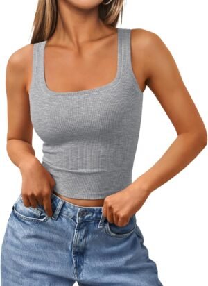 Trendy Queen Women's Summer Square Neck Tank Tops Workout Cropped Ribbed Summer Camisole Sleeveless Clothes 2025 - Image 2