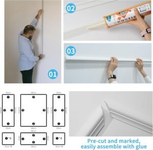 Art3d Pre-Cut Wall Molding Set of 6 pcs, Ready-to-Assemble Wainscoting Panels for Interior Wall Décor Living Room Bedroom Accent Wall - Installed with Glue, 3 Top 3 Bottom - Image 7