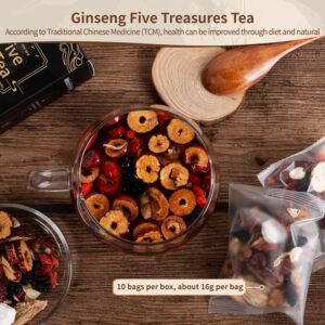 Ginseng Five Treasures Tea Kidney Tea, Traditional Chinese Herbal Tea, Natural Organic Kidney Cleanse Detox Tea for Women & Men, 7 Precious Ingredients Formula(1 Pack/25 Bags) - Image 7